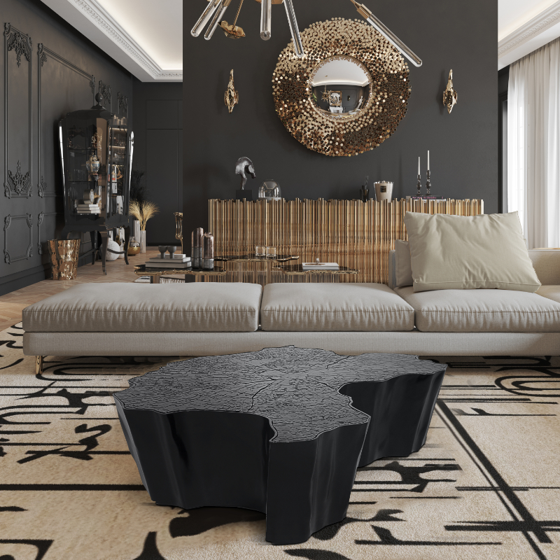 high-end living room project luxury interior design by boca do lobo with a black center table