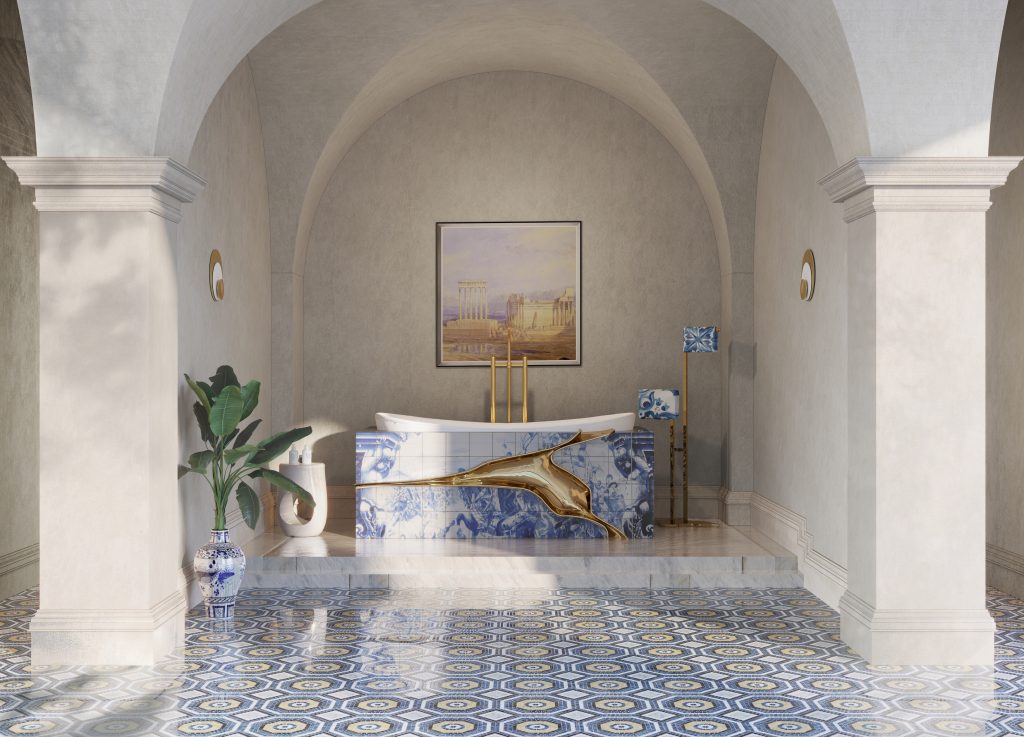Luxury Bathrooms by Fareed Interiors in Casablanca with Heritage Bathtub by Boca do lobo and Maison Valentina