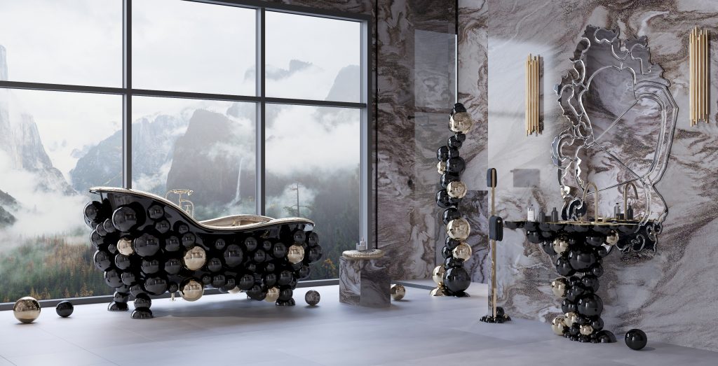 Luxury Bathrooms by Fareed Interiors in Bhutan with Newton Bathtub by Boca do lobo and Maison Valentina