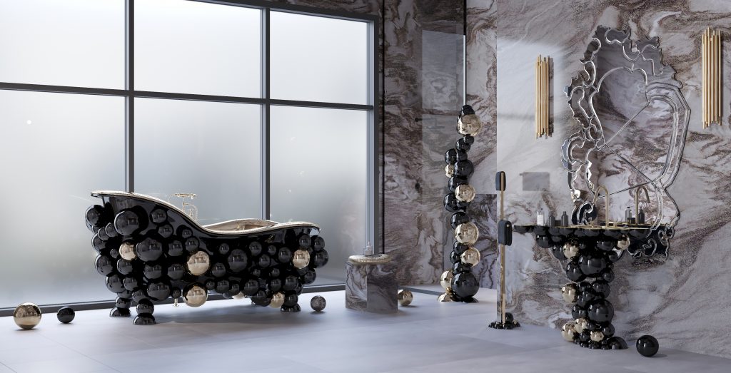 Luxury Bathrooms by Fareed Interiors in Bhutan with Newton Bathtub by Boca do lobo and Maison Valentina