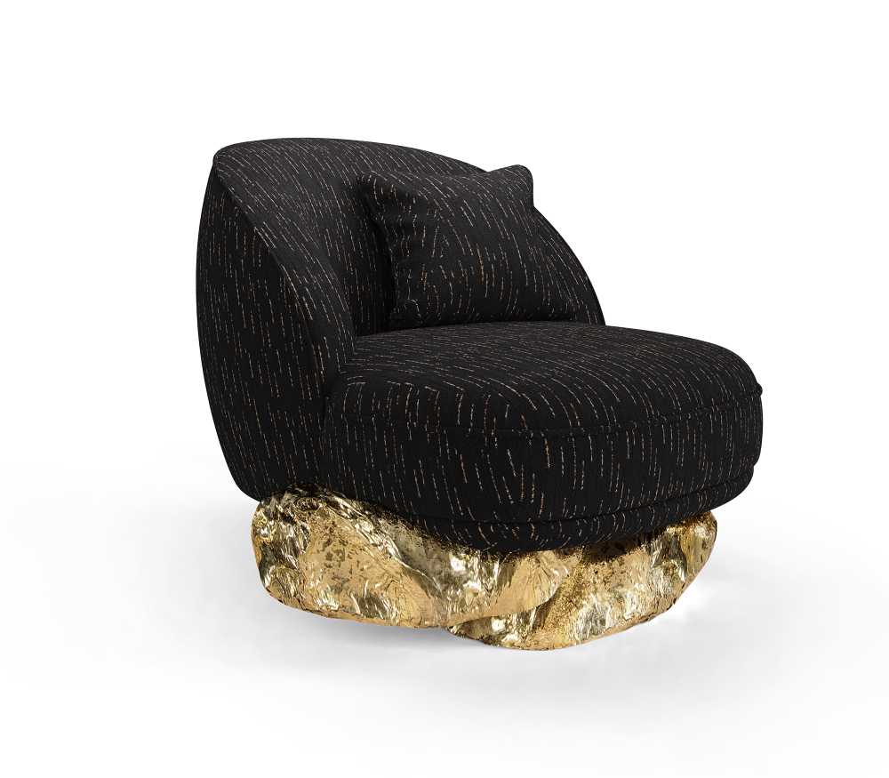 Vintage Inspired- Black armchair with a golden brass underneath